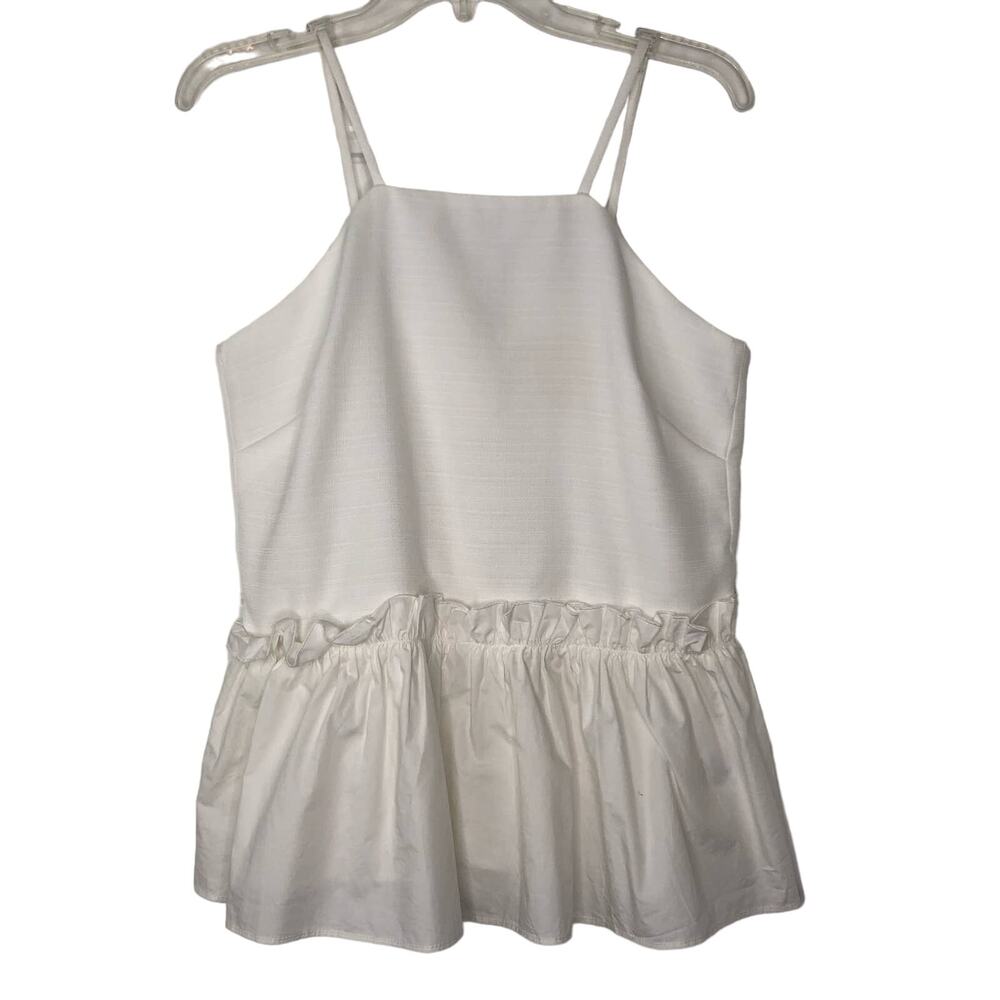 Maeve White Poplin Peplum Top Size Large